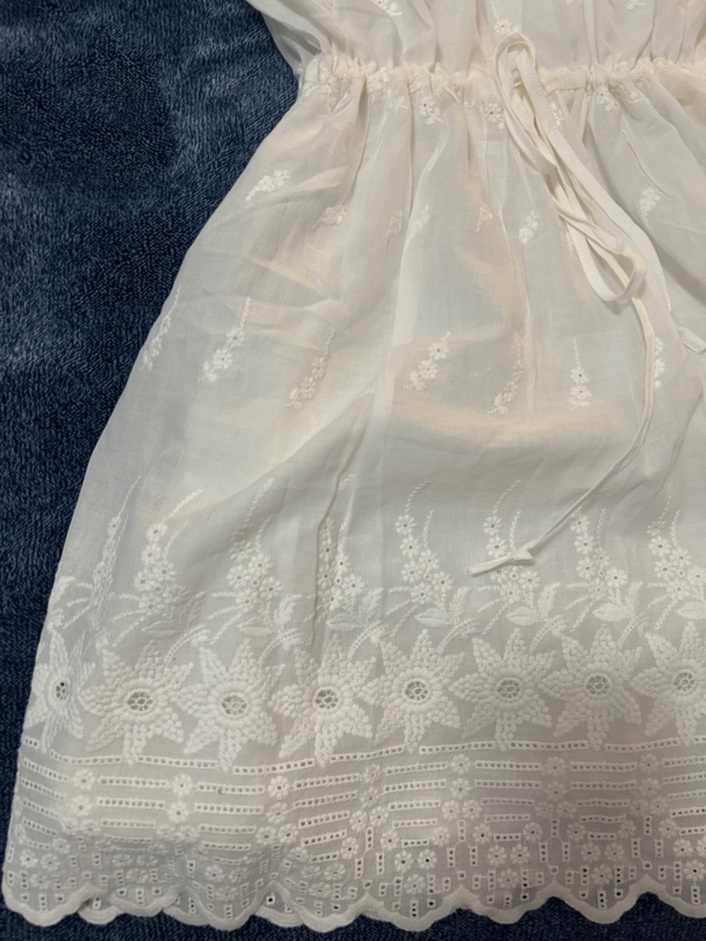 White Eyelet embroidered Drawstring Waist Dress - Picture 6 of 8